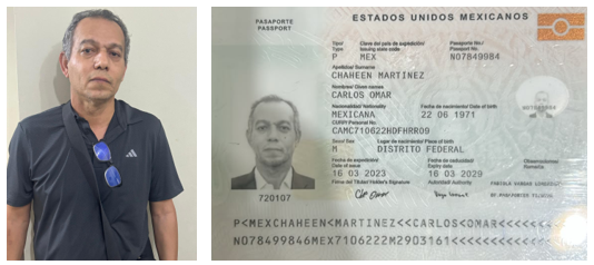 Khalid Satary with Mexican passport as Carlos Omar Chaheen Martinez
