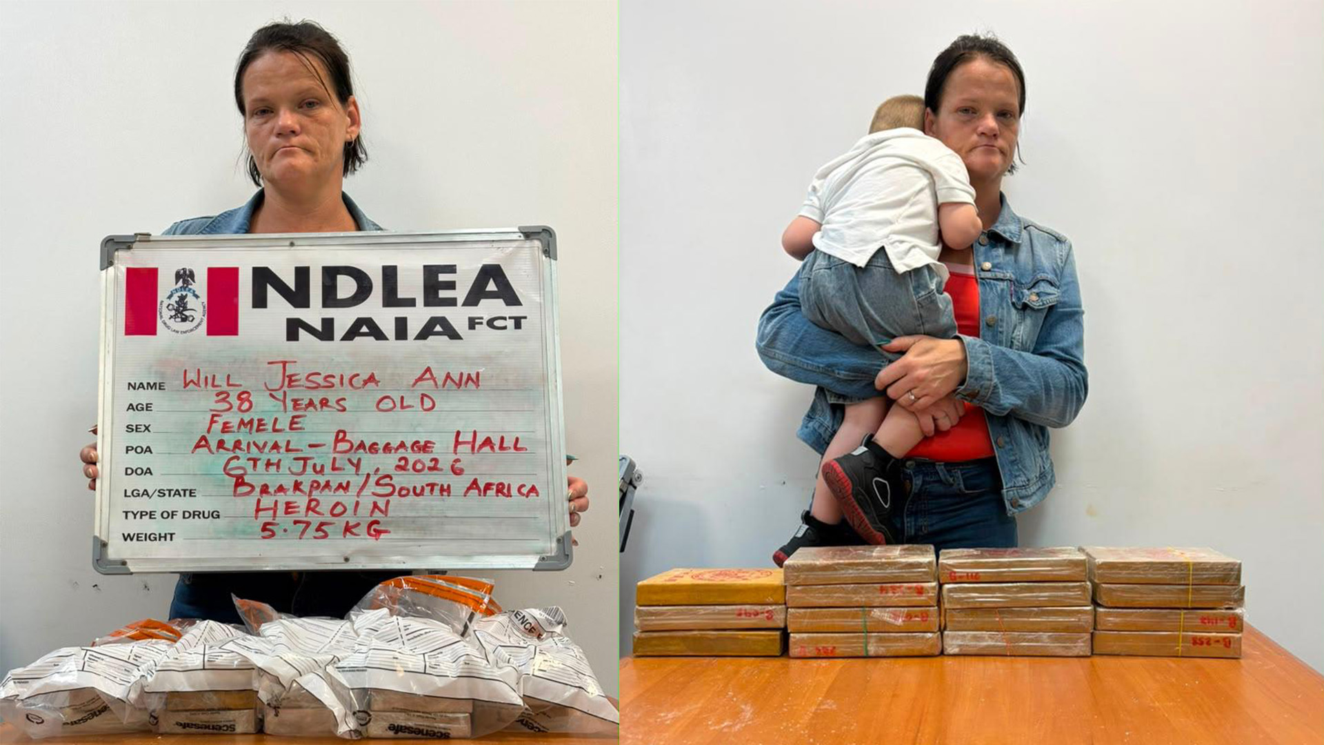 NDLEA photographs of Will Jessica Ann following the reported seizure of 5.75 kilograms of heroin
